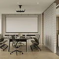 Modern Office Interior With Wooden Ceiling Slats Glass Partitions Reception Desk And City View Window