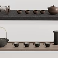 Minimalist Ceramic Tea Set With Teapot Four Teacups And Wooden Tray