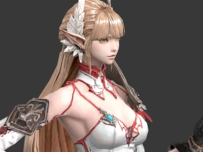 Elf Character Design With Blonde Hair And White Red Ornate Armor Detailed Features 3d model