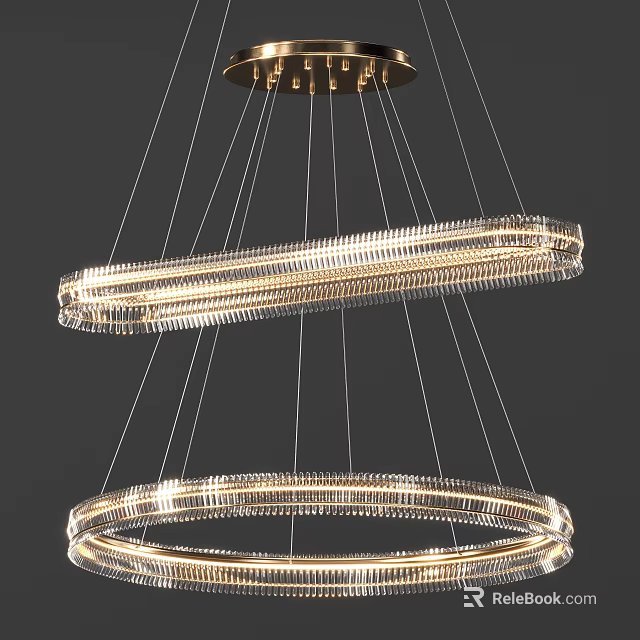 Modern Crystal Chandelier With Double Ring Design And Hanging Crystal Beads 3d model 