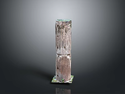 Scenic View Of Isolated Weathered Wooden Stake With Green Moss Against Gradient Gray Black Background 3d model