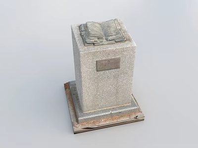 Granite Stone Pedestal Architectural Component With Open Book Sculpture And Engraved Plaque 3d model