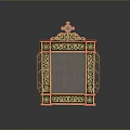 Ornate Golden Framed Decorative Daily Life Item With Cross Decoration And Textured Panel