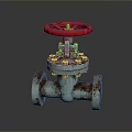 Household Metal Water Valve With Red Wheel And Rusty Surface Design