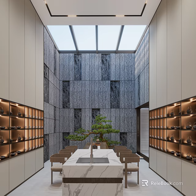 Villa Balcony Modern Design With Glass Roof Stone Walls And Wooden Furniture 3d model 
