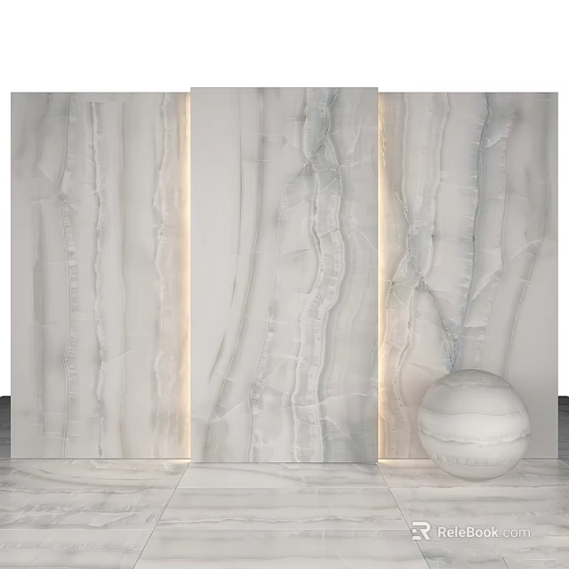 Marble Wall Panels Featuring Textured Surface Integrated Lighting And Spherical Decor 3d model