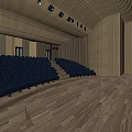 Modern Conference Room With Wooden Walls Blue Seats And Spacious Interior