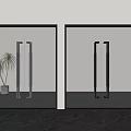 Modern Transparent Glass Double Doors With Black Frames In Interior Space And Potted Plant