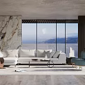Modern Living Room Sofa and Coffee Table Set With White Sectional Pillows Blue Accent Chair