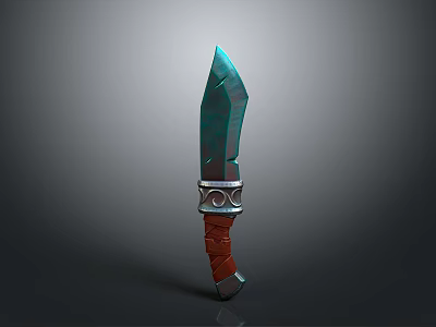 Shiny Blue Green Blade Knife With Red Woven Handle And Silver Ring Decoration 3d model