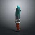 Shiny Blue Green Blade Knife With Red Woven Handle And Silver Ring Decoration