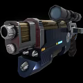Futuristic Sci Fi Weapon with Scope Magazine Glowing Blue Light and Mechanical Structure