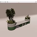 Outdoor Concrete Chair with Green Base Coffee Design and Potted Greenery