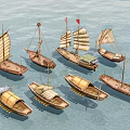 Wooden Boats with Traditional Sails and Diverse Designs on Calm Water