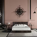Modern background double bed simple bedding combination 3d model