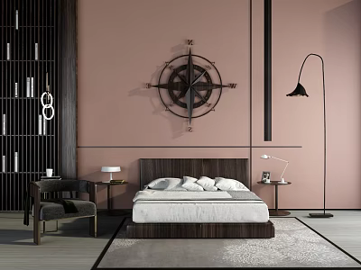 Modern background double bed simple bedding combination 3d model