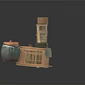 Rustic Vintage Collection With Wooden Shelves Wicker Baskets And Clay Pots