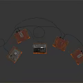 Vintage Red And Gray Computer Equipment With Control Panels On Orange Stands
