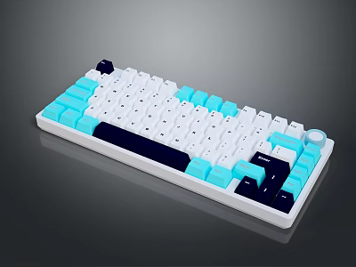 Modern Mechanical Keyboard With White Light Blue And Dark Blue Custom Keycaps Design 3d model