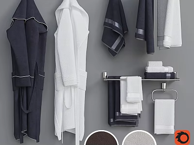 Soft Bath Linens Including Robes Towels And Towel Racks With Dark White Color Options 3d model