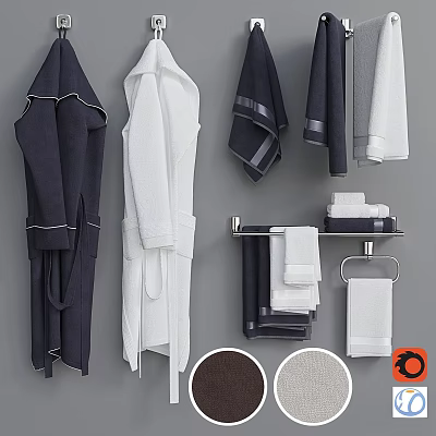 Soft Bath Linens Including Robes Towels And Towel Racks With Dark White Color Options 3d model
