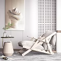 Modern Wooden Frame Leisure Chairs With Plush Cushions And Perforated Wall Backdrop
