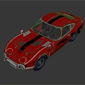 Red Vintage Sports Car With Black Stripes And Retro Exterior Design
