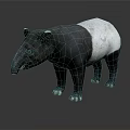 Realistic black and white tapir with long snout standing on dark background