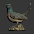Turquoise Brown And Pink Decorative Bird Sculpture With Stone Cloud Base