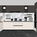 Modern Kitchen Interior With Gray And White Cabinets Marble Countertop And Built-in Appliances