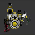 Robotic Character With Biomechanical Features Yellow White Armor And Red Claw Tools 3d model