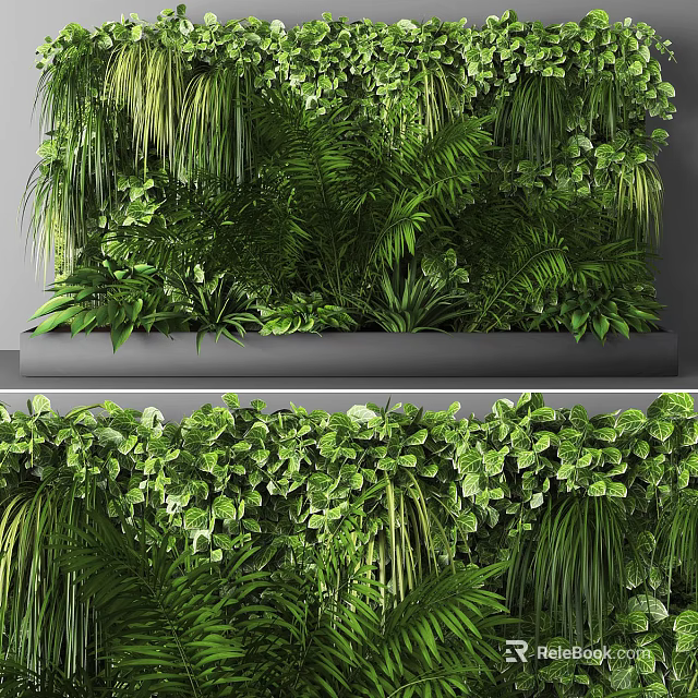 Diverse Lush Green Plant Wall With Various Natural Foliage And Vibrant Greenery Design 3d model 
