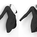 Chic Black Halter Neck Dress With Long Sleeves Ruched Waist And Button Detail Design