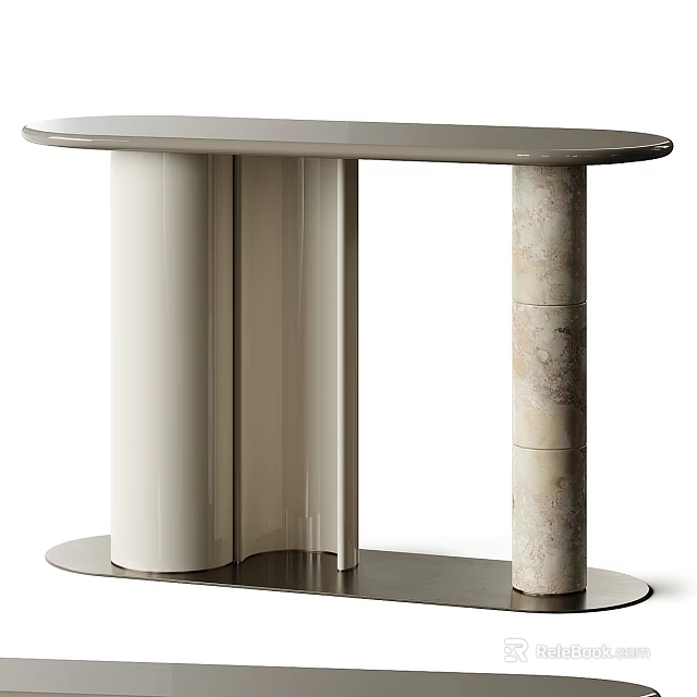 Modern Console Table With Oval Top White Cylindrical Supports And Marble Column Base 3d model 