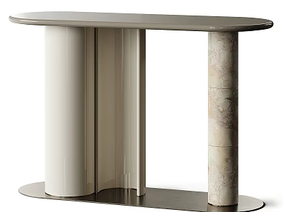 Modern Console Table With Oval Top White Cylindrical Supports And Marble Column Base 3d model