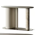 Modern Console Table With Oval Top White Cylindrical Supports And Marble Column Base