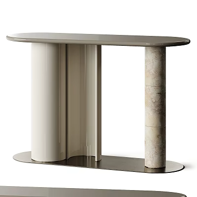 Modern Console Table With Oval Top White Cylindrical Supports And Marble Column Base 3d model