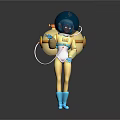 Game Movie Character 3D Model With Blue Hair Astronaut Helmet Yellow Bodysuit Blue Boots Backpack