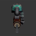 Steampunk Style Weapon Featuring Green Cylinder Metal Tubes Red Leather Straps And Gear Details