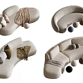 Modern White Designer Two Seater Sofa with Pillows and Round Decor on Wooden Floor