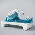 Artistic Wave Shaped Landscape Seat With Blue White Smooth Curved Sculptural Design