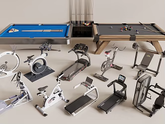 Modern Sports Equipment Fitness Equipment Treadmill Billiard Table Billiard Cue Power Bike 3d model