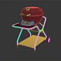 Red Outdoor Grill with Stand Wheels and Wooden Base Modern Design for Backyard Cooking