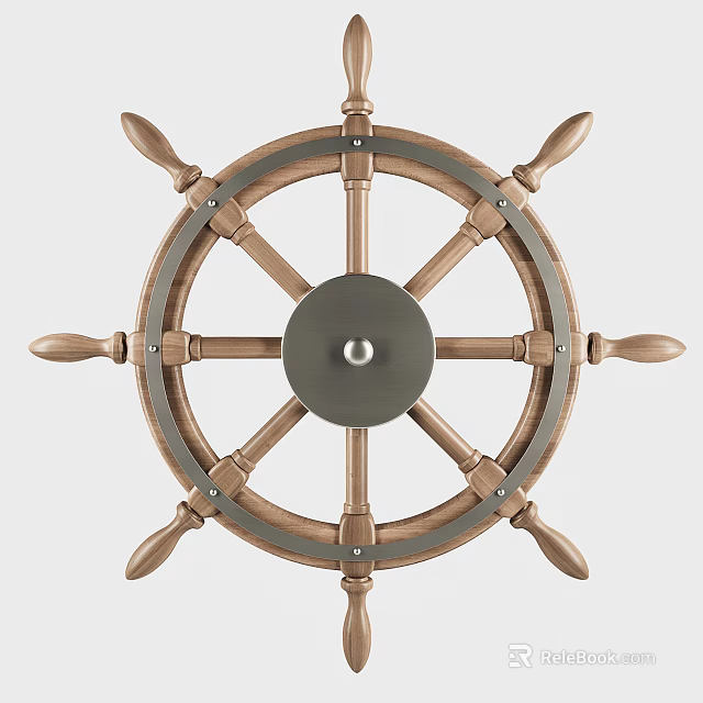 Vintage Nautical Wooden Ship Wheel Wall Decor with Metal Center and Classic Design 3d model 