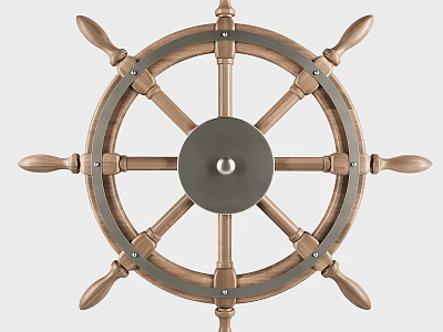 Vintage Nautical Wooden Ship Wheel Wall Decor with Metal Center and Classic Design 3d model
