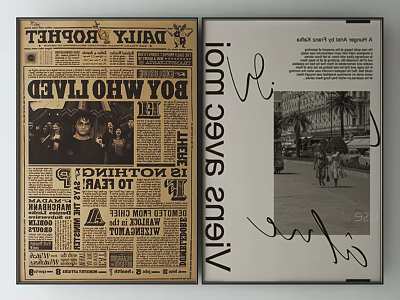 Vintage Newspaper Page And Vienna Street Photo With Handwritten Notes 3d model