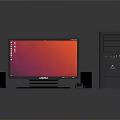 Black Desktop Computer Setup With Monitor Keyboard Mouse Speakers And Red Screen