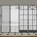 Modern Glass Room Dividers With Arch Grid Bubble Patterns And Black Frames 3d model
