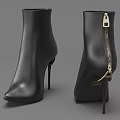Black Leather Ankle Boots With Stiletto Heels Pointed Toes And Zipper Closure