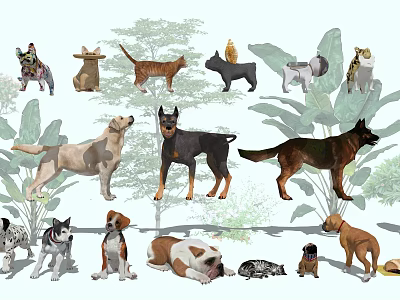 Various Reptile Species in Detailed Illustrations with Natural Green Plant Backgrounds 3d model